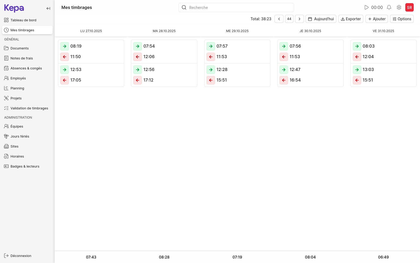 Kepa time tracking interface